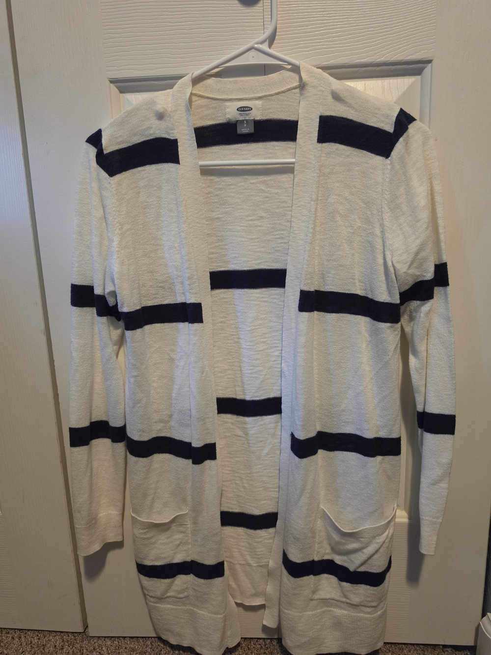Old Navy White and Navy Striped Open-Front Cardigan